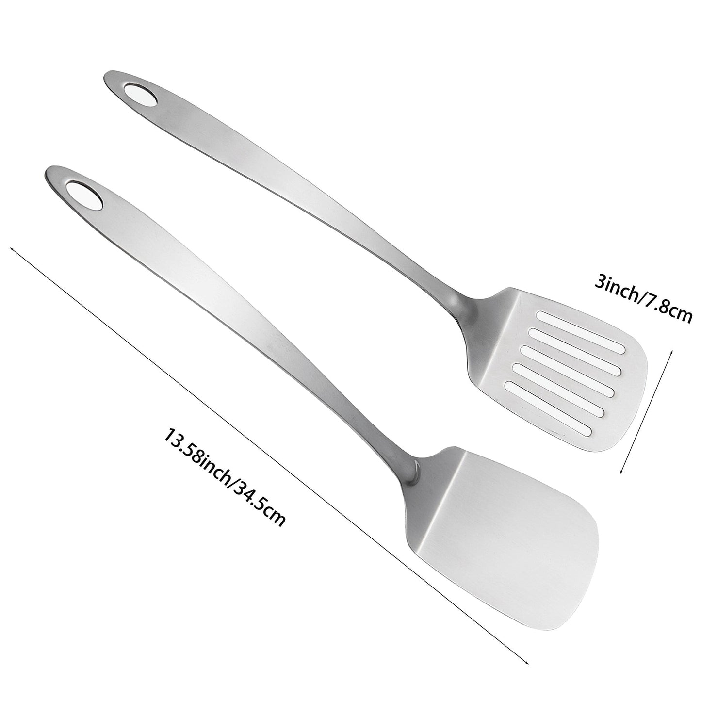 Stainless Steel Kitchen Spatula Set dimension diagram with 13.58 × 3 inch measurements