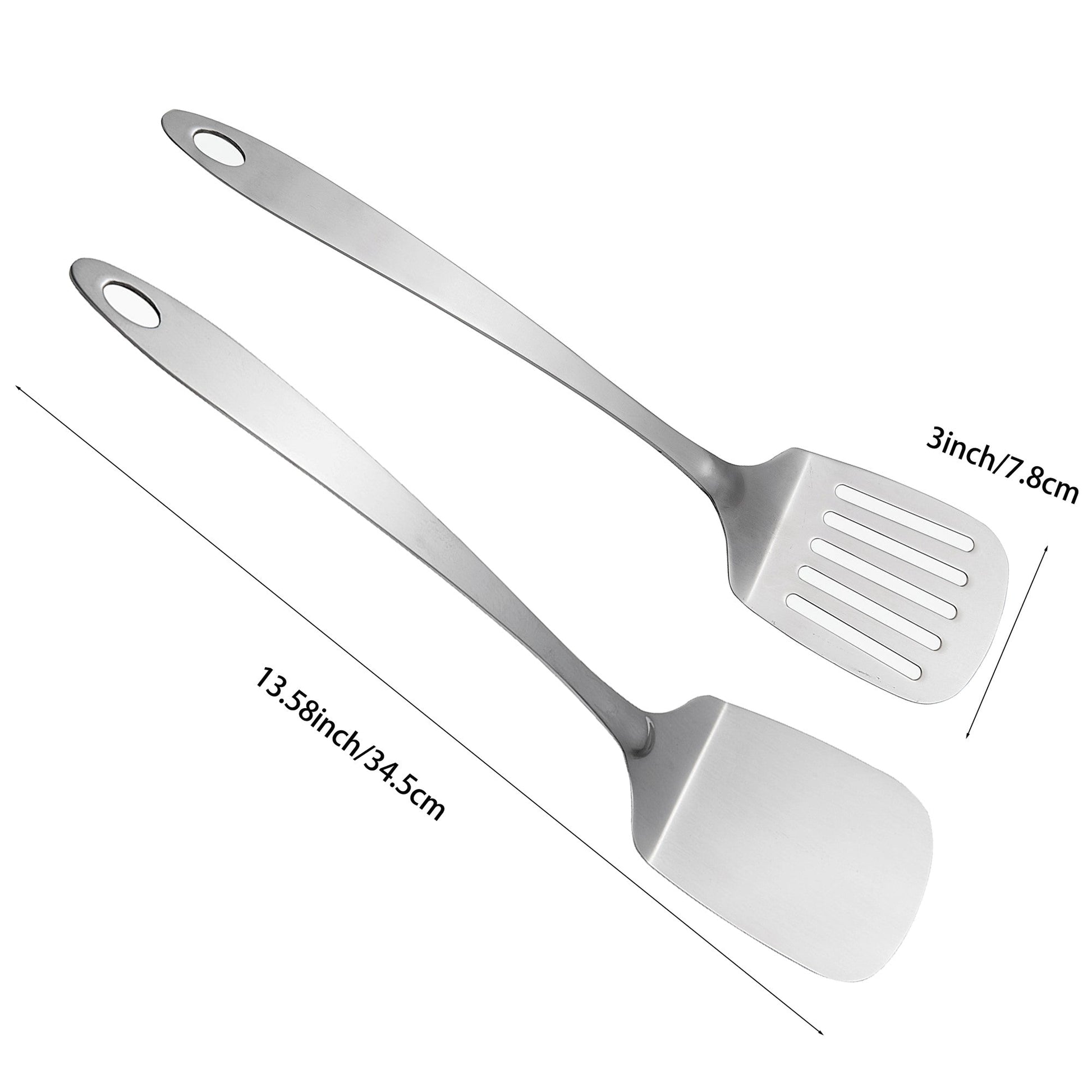 Stainless Steel Kitchen Spatula Set dimension diagram with 13.58 × 3 inch measurements