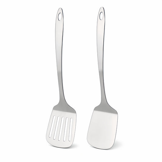IMEEA Stainless Steel Kitchen Spatula Set 13.5 inch with solid and slotted turners for cooking, baking, grilling, and serving