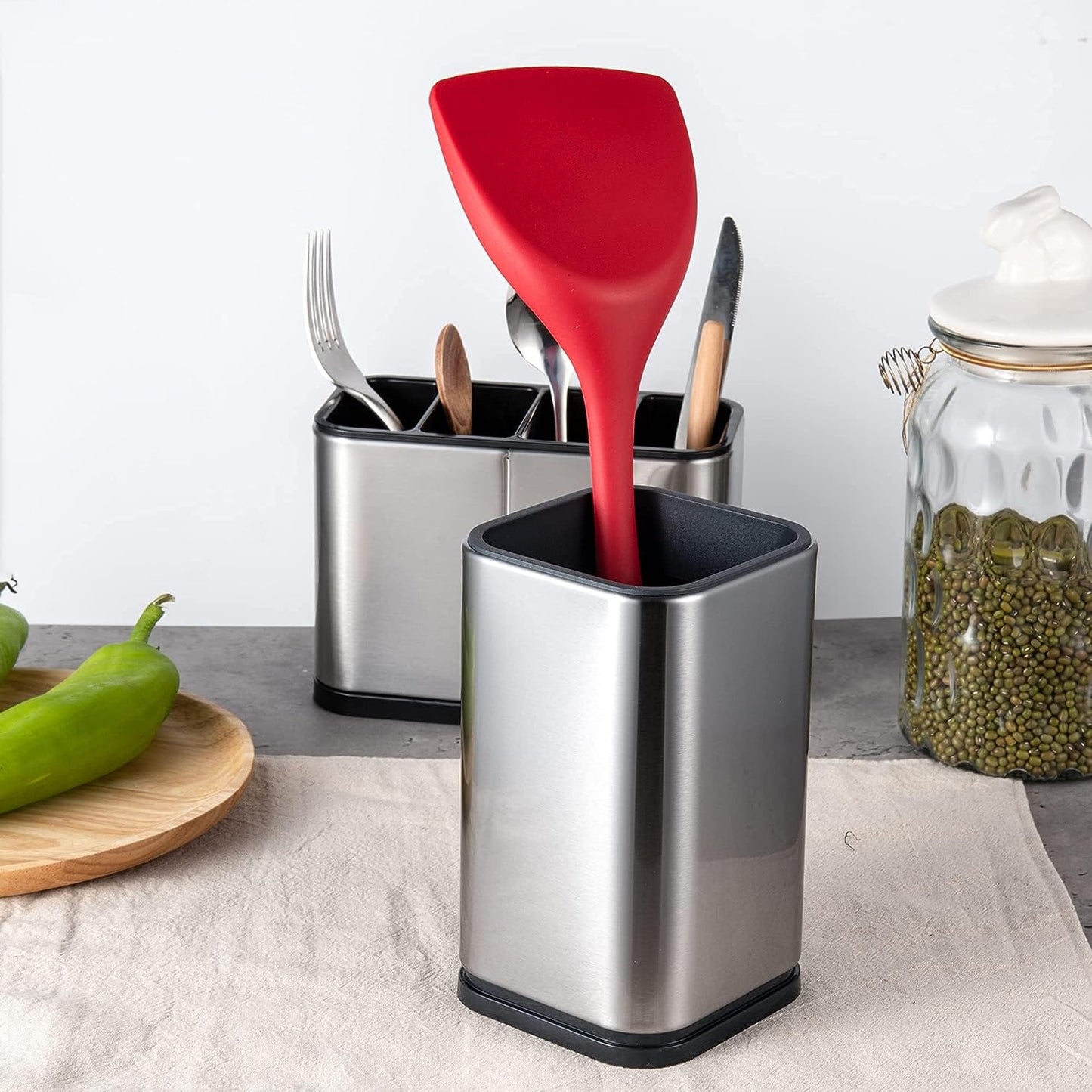 IMEEA Kitchen Tool Storage Caddy organizing spatulas, ladles and utensils on a countertop for a tidy cooking space