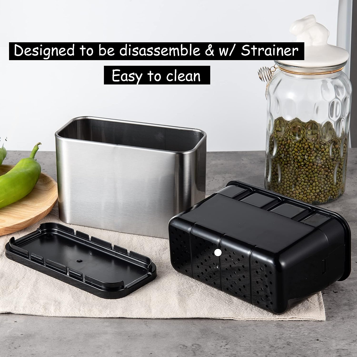 IMEEA Stainless Steel Flatware Organizer detail view showing removable plastic components for easy cleaning