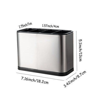 IMEEA Stainless Steel Flatware Organizer size details showing 7.16inch length, 3.42inch width and 5.1inch height