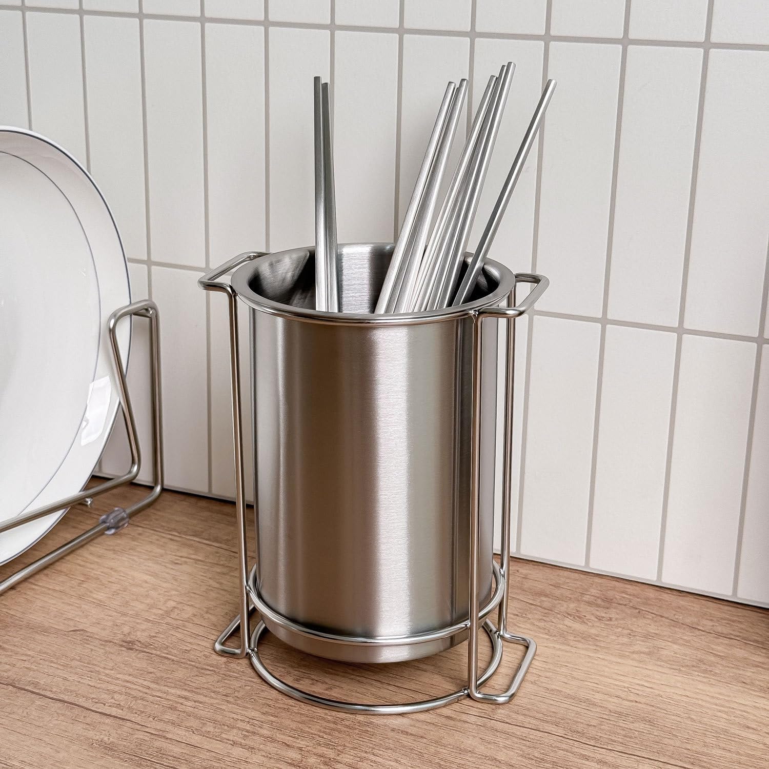 Suitable for placement near the stove, sink, or prep area to organize frequently used kitchen tools while saving countertop space