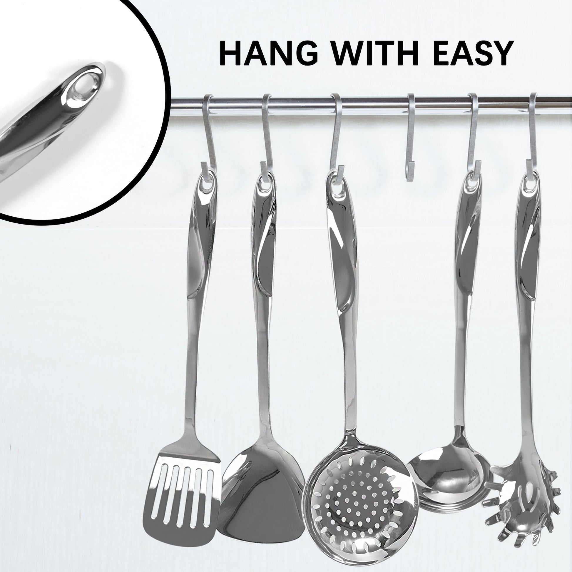Versatile SUS304 Stainless Steel Kitchen Utensil Set of 5 with Easy Hanging Design for Organized Storage