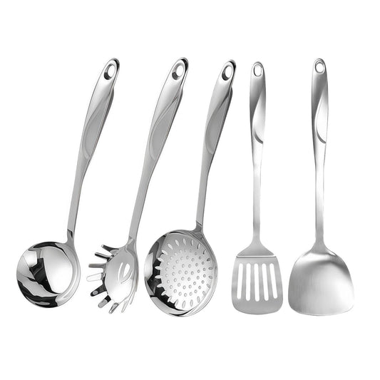 IMEEA 5-Piece SUS304 Stainless Steel Kitchen Utensil Set with Spatula, Turner, Ladle, Pasta Server, and Skimmer