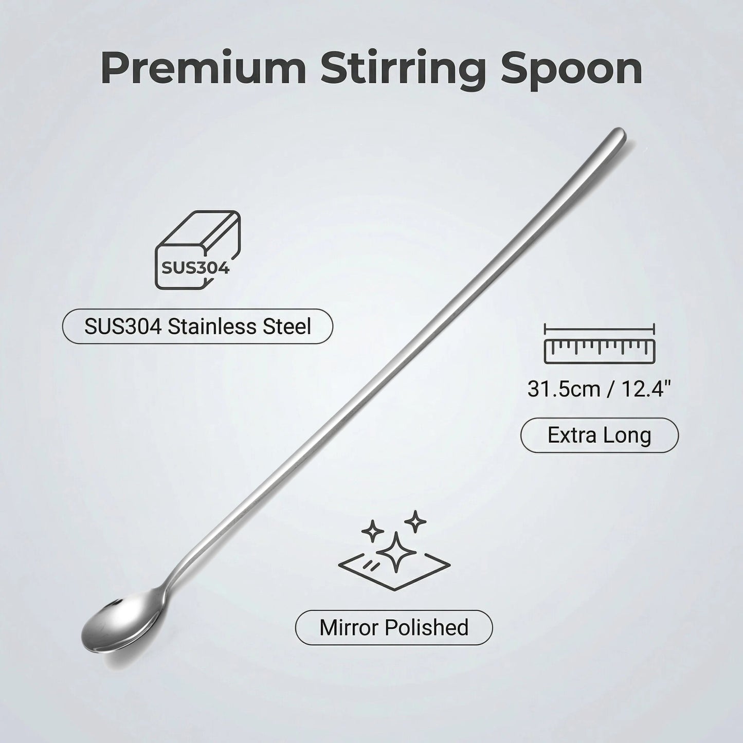IMEEA SUS304 Stainless Steel Stirring Spoon with smooth polished finish and extra long handle design