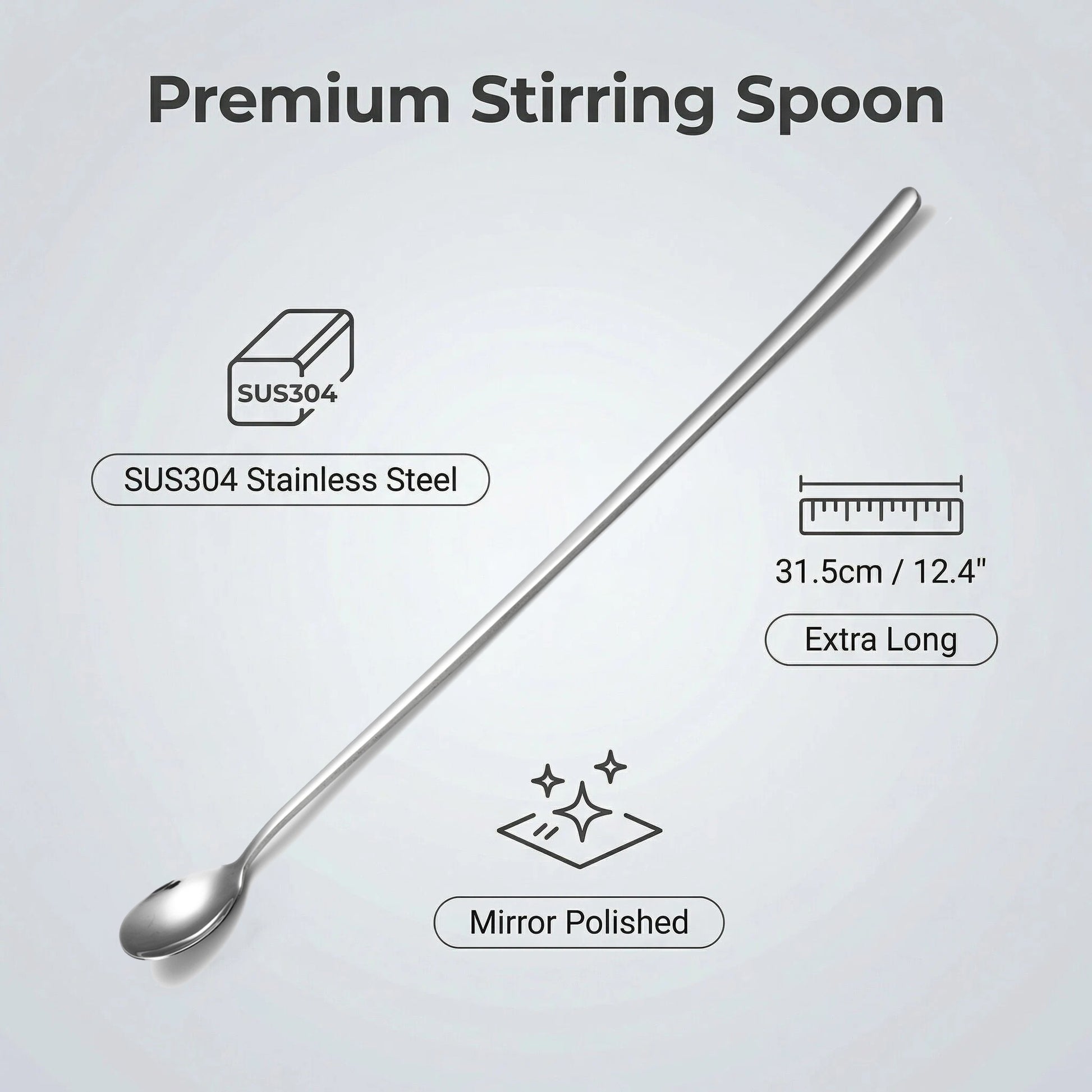 IMEEA SUS304 Stainless Steel Stirring Spoon with smooth polished finish and extra long handle design