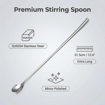 IMEEA SUS304 Stainless Steel Stirring Spoon with smooth polished finish and extra long handle design