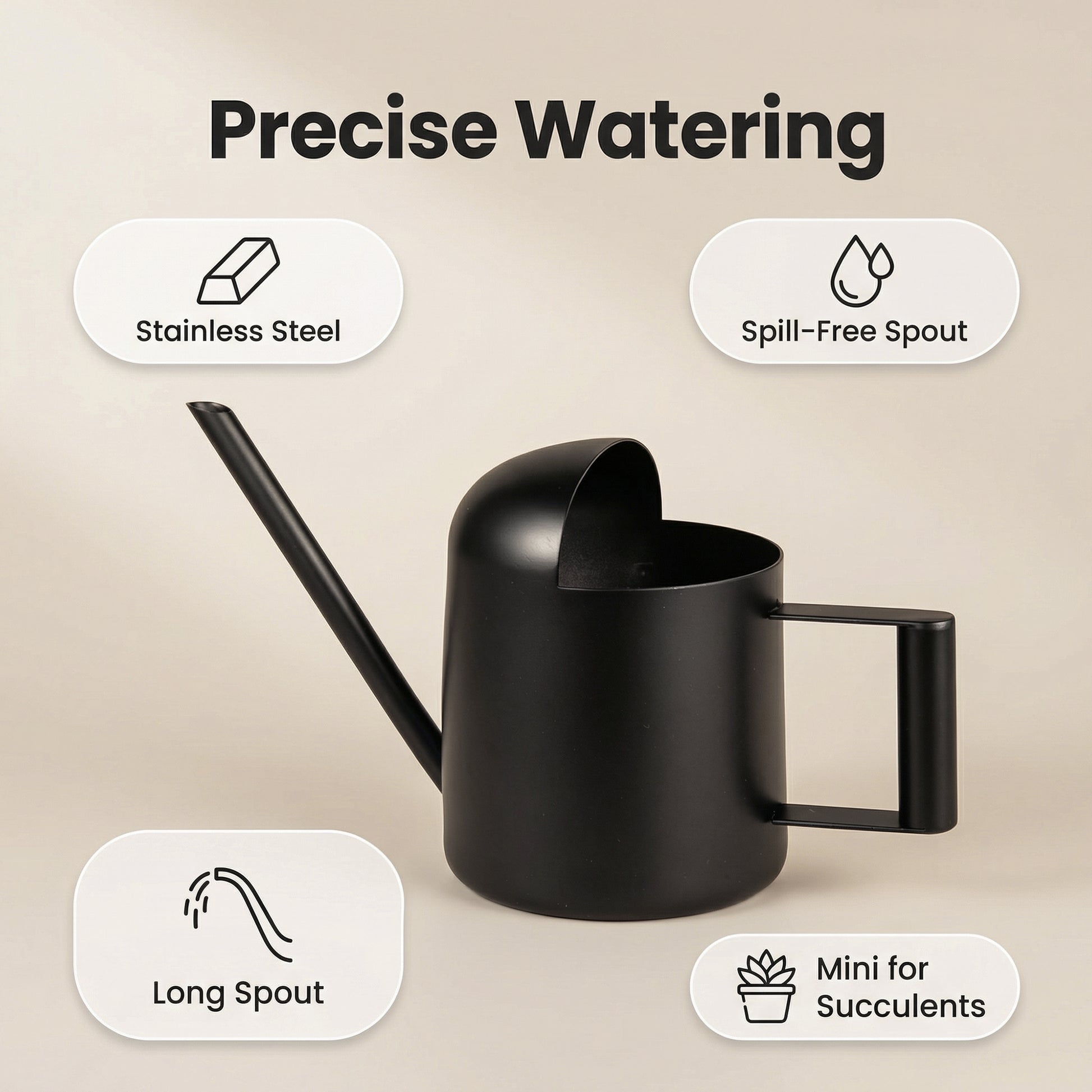 IMEEA Mini Stainless Steel Watering Can featuring a precision long spout for succulent care