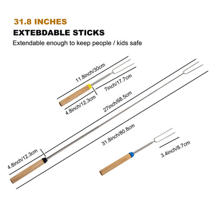 Extendable Marshmallow Roasting Sticks with adjustable length from 11.8inch to 31.8inch