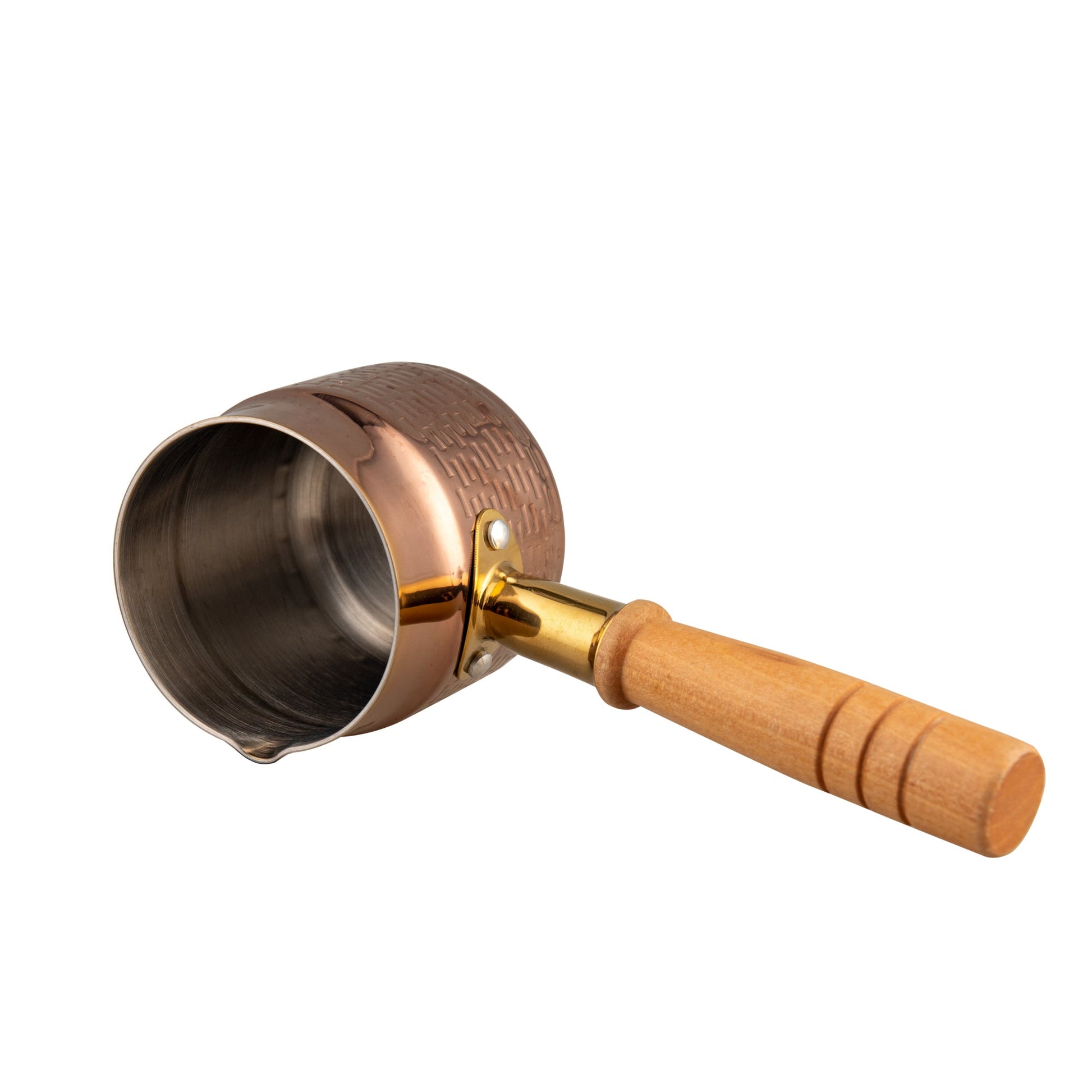 IMEEA Stainless Steel Melting Pot side profile highlighting hammered finish and ergonomic handle
