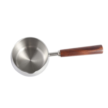 Heating milk in IMEEA 16.9oz stainless steel butter warmer with wooden handle