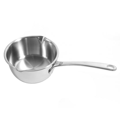 Modern IMEEA Butter Warmer with 18/10 Tri-Ply Stainless Steel design viewed from above, showcasing a simple and elegant appearance