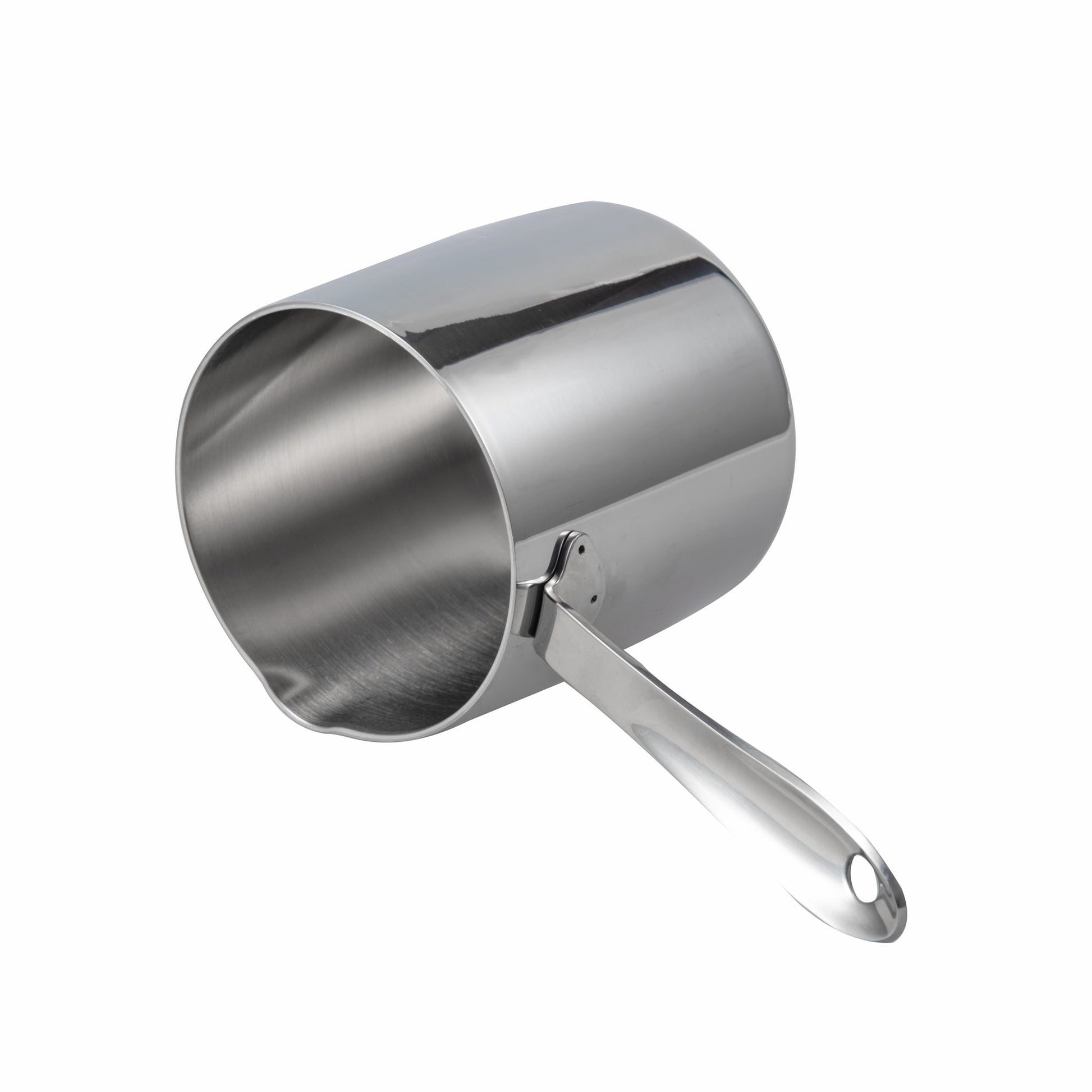Mini Stainless Steel Butter Warmer Side Profile Showing Long Handle and Pouring Spout