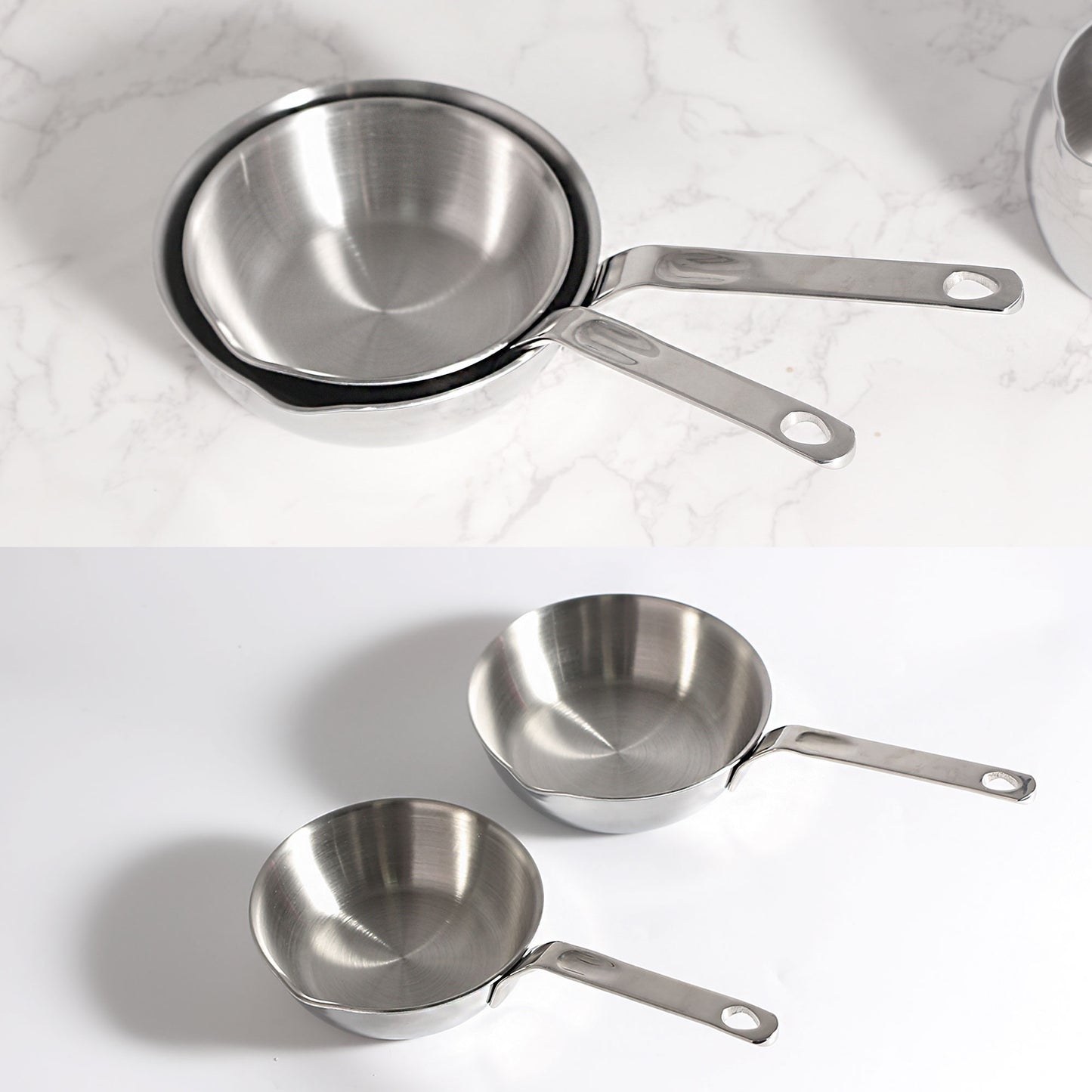 Mini Egg Pan in nested and side-by-side arrangement for size comparison
