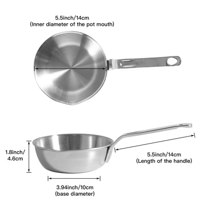IMEEA SUS304 Stainless Steel Mini Egg Pan with 5.5-inch inner diameter, 3.94-inch base diameter, and 1.8-inch height