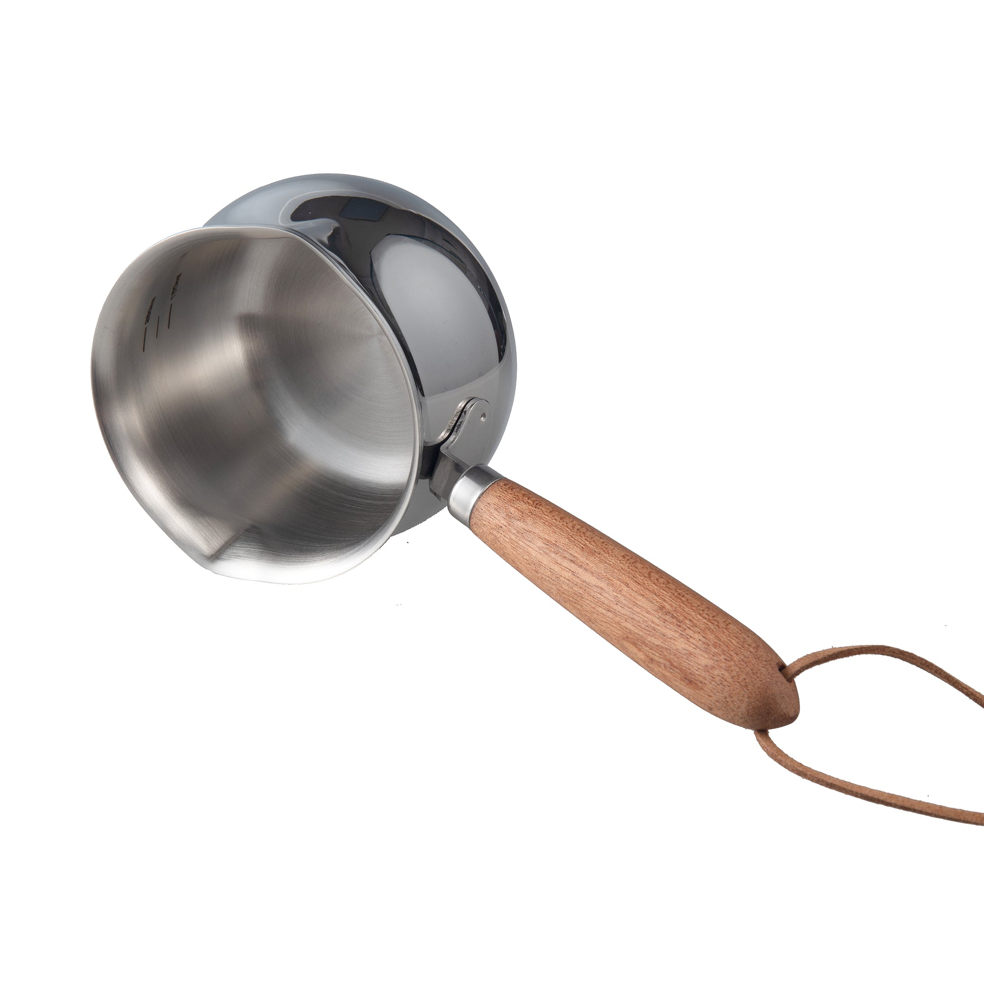 IMEEA Mini Stainless Steel Sauce Pan from different angle showcasing brushed interior finish