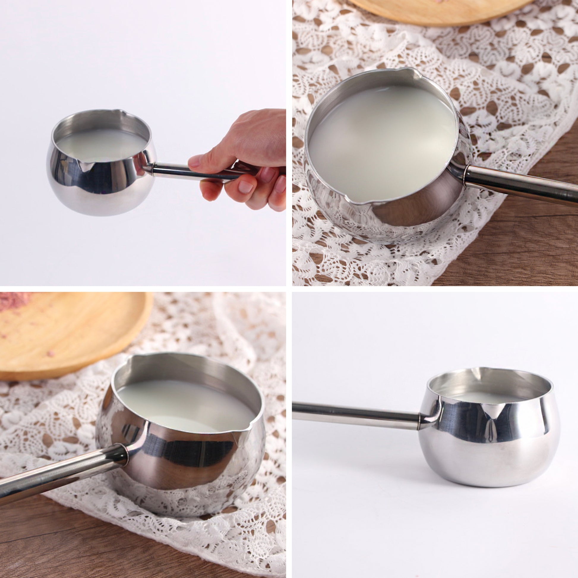 IMEEA Mini Saucepan multi angle view showing stainless steel construction and long handle design