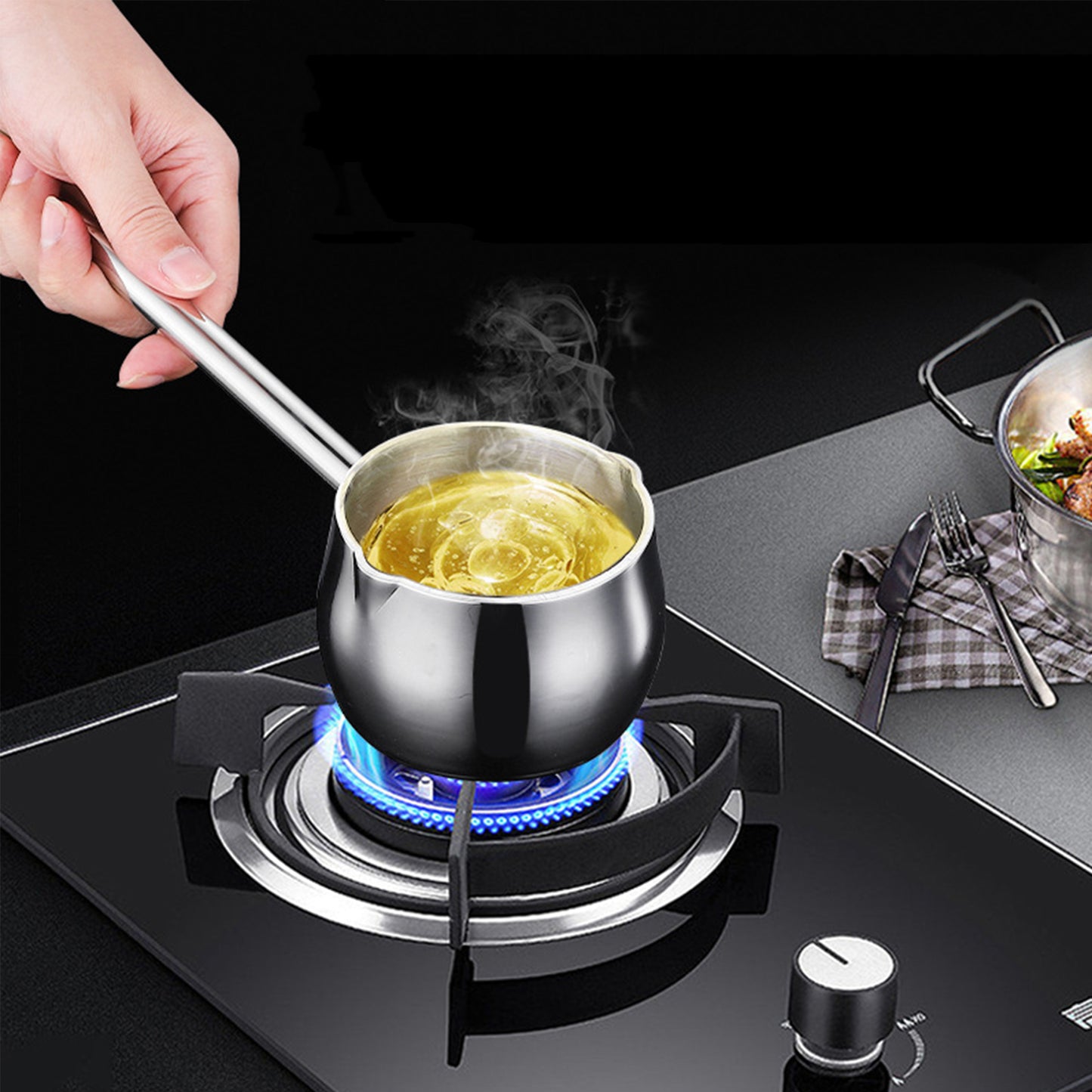 IMEEA Mini Saucepan heating soup on a stovetop for everyday cooking