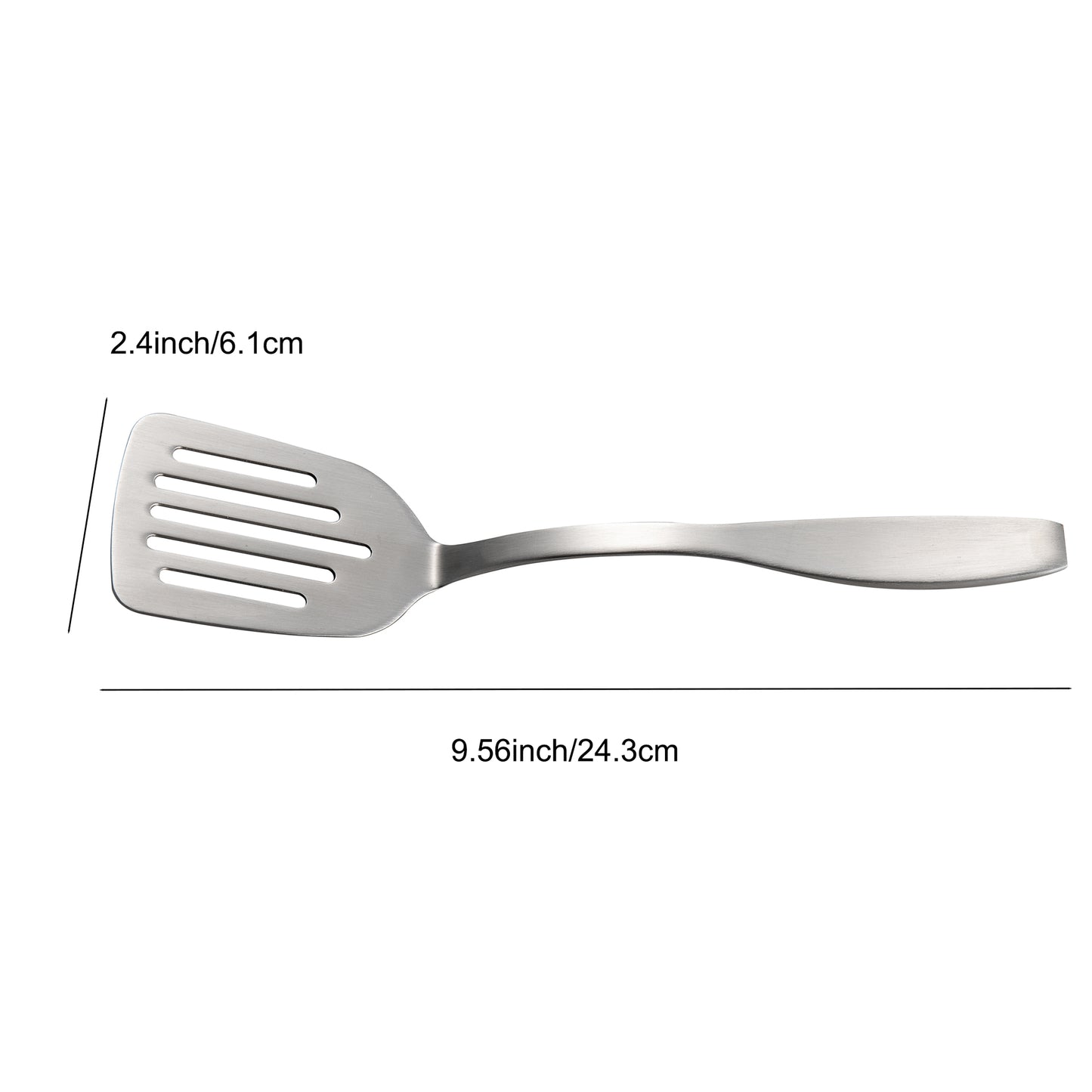 IMEEA Stainless Steel Mini Turner size detail showing 9.56 inch length and 2.4 inch head width