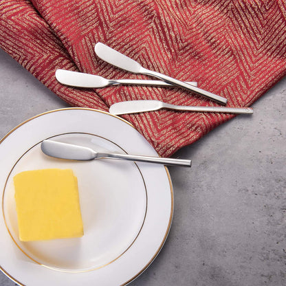 Multi-Use Stainless Steel Butter Knife for spreading butter, displayed with a butter plate
