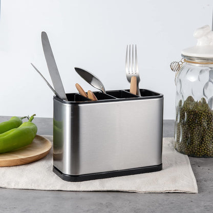 Multi Compartment Flatware Holder featuring organized sections for separating silverware and kitchen tools on the table