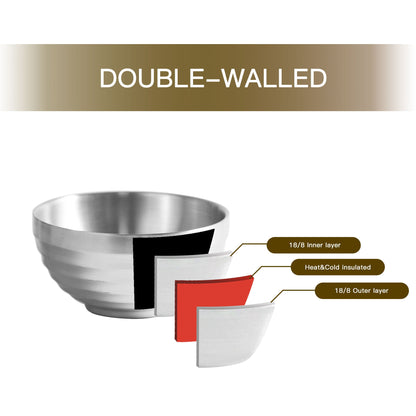 Double Wall Insulated SUS304 Stainless Steel Bowl with 18/8 Inner and Outer Layers for Heat and Cold Retention