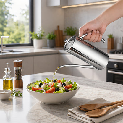 SUS304 Stainless Steel Olive Oil Dispenser pouring oil over fresh sal