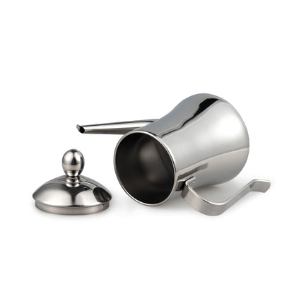 IMEEA 33oz Stainless Steel Olive Oil Dispenser with removable lid displayed beside the bottle