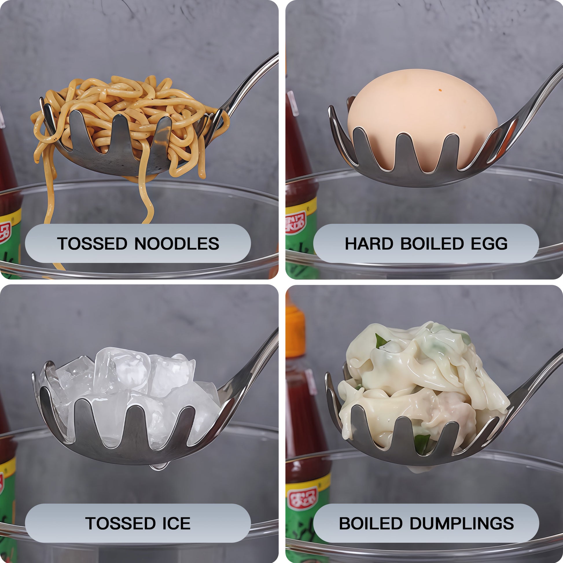 Versatile Stainless Steel Pasta Server for serving pasta, eggs, ice, dumplings, and more