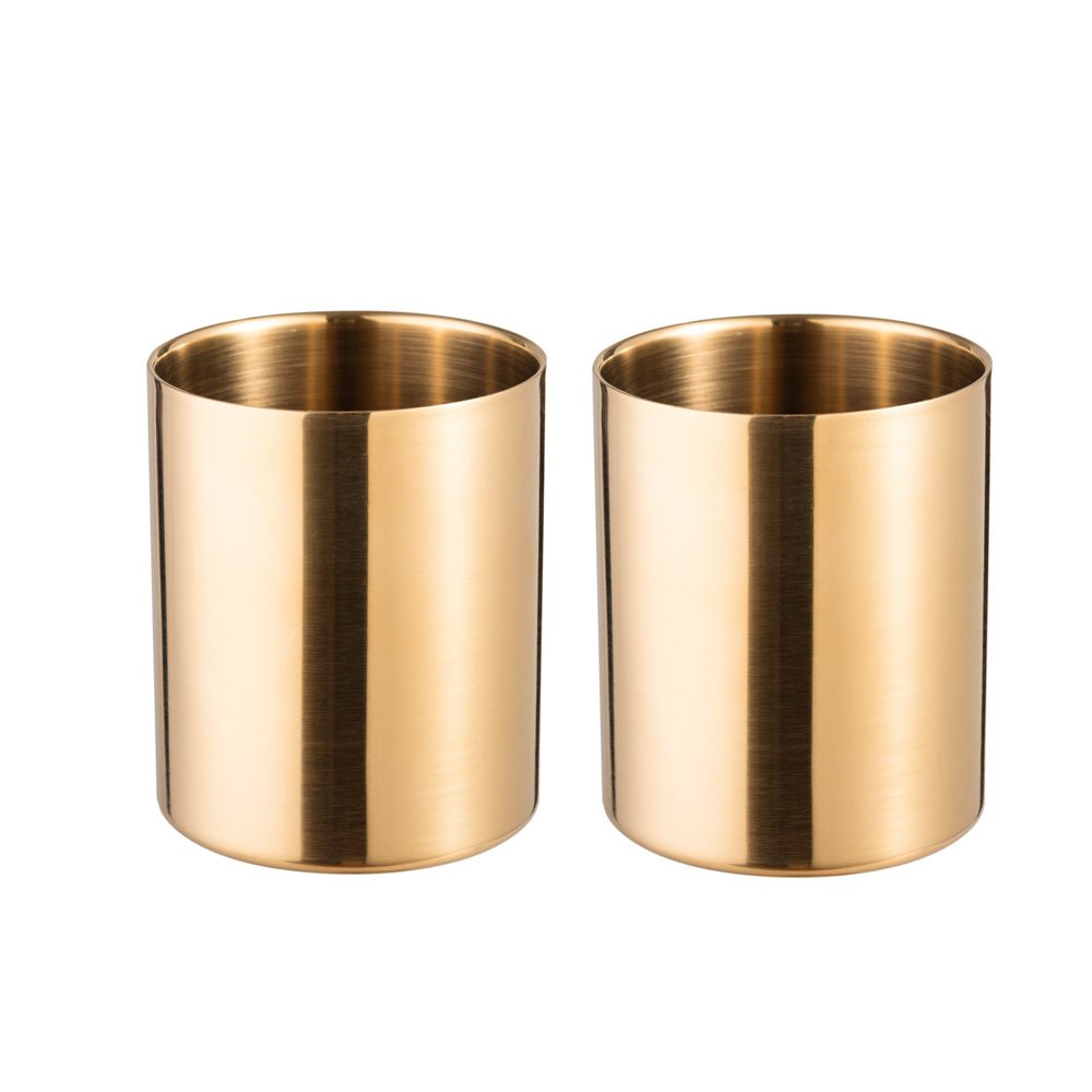 IMEEA Gold Pencil Cup Holder Double Walled Stainless Steel Desk Pen Holder Makeup Brush Holders for Vanity, Set of 2 