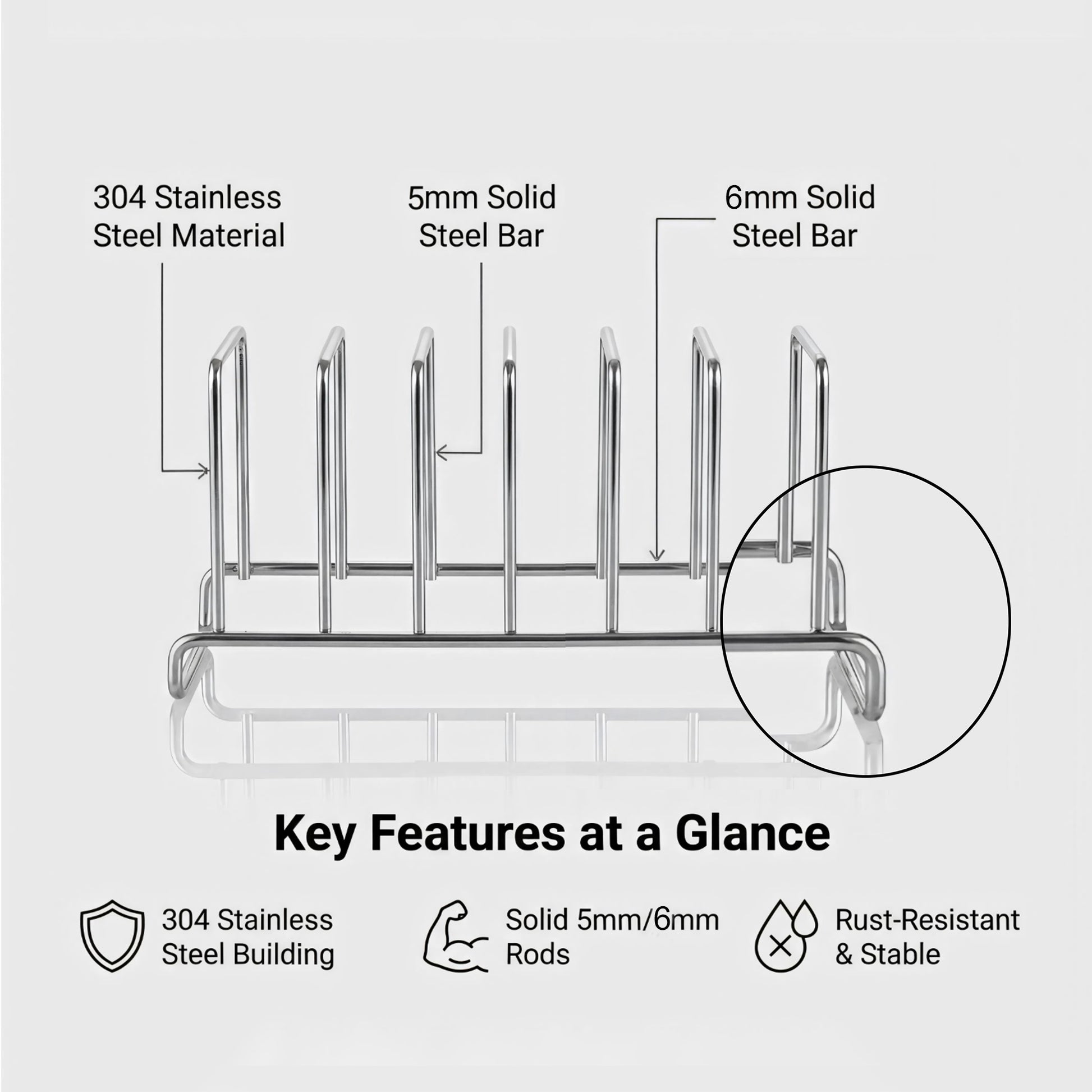 Built with 5mm and 6mm solid stainless steel rods, featuring rust resistance, stable support, and smooth rounded edges
