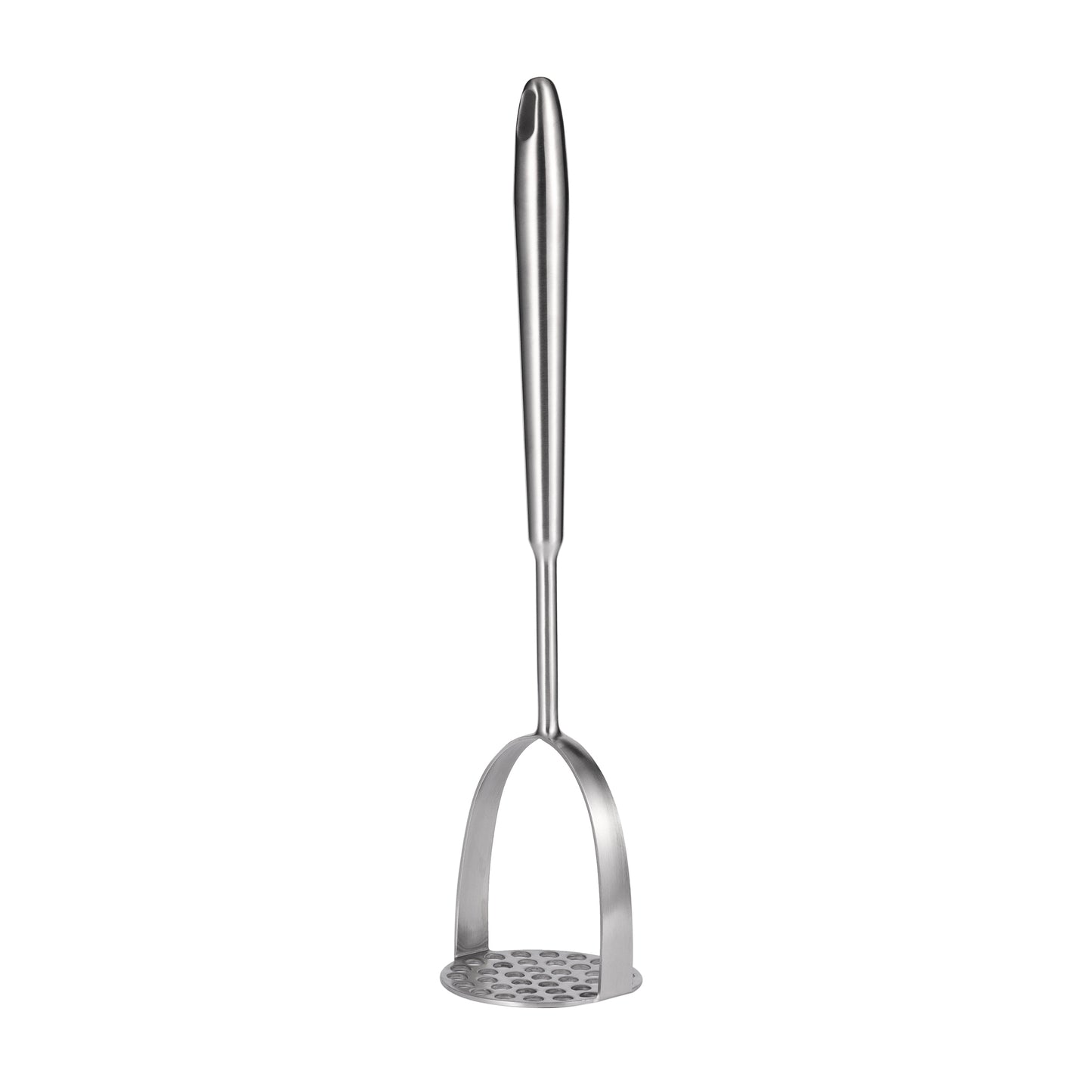 Stainless Steel Potato Masher 13.8 inch displayed upright with long handle
