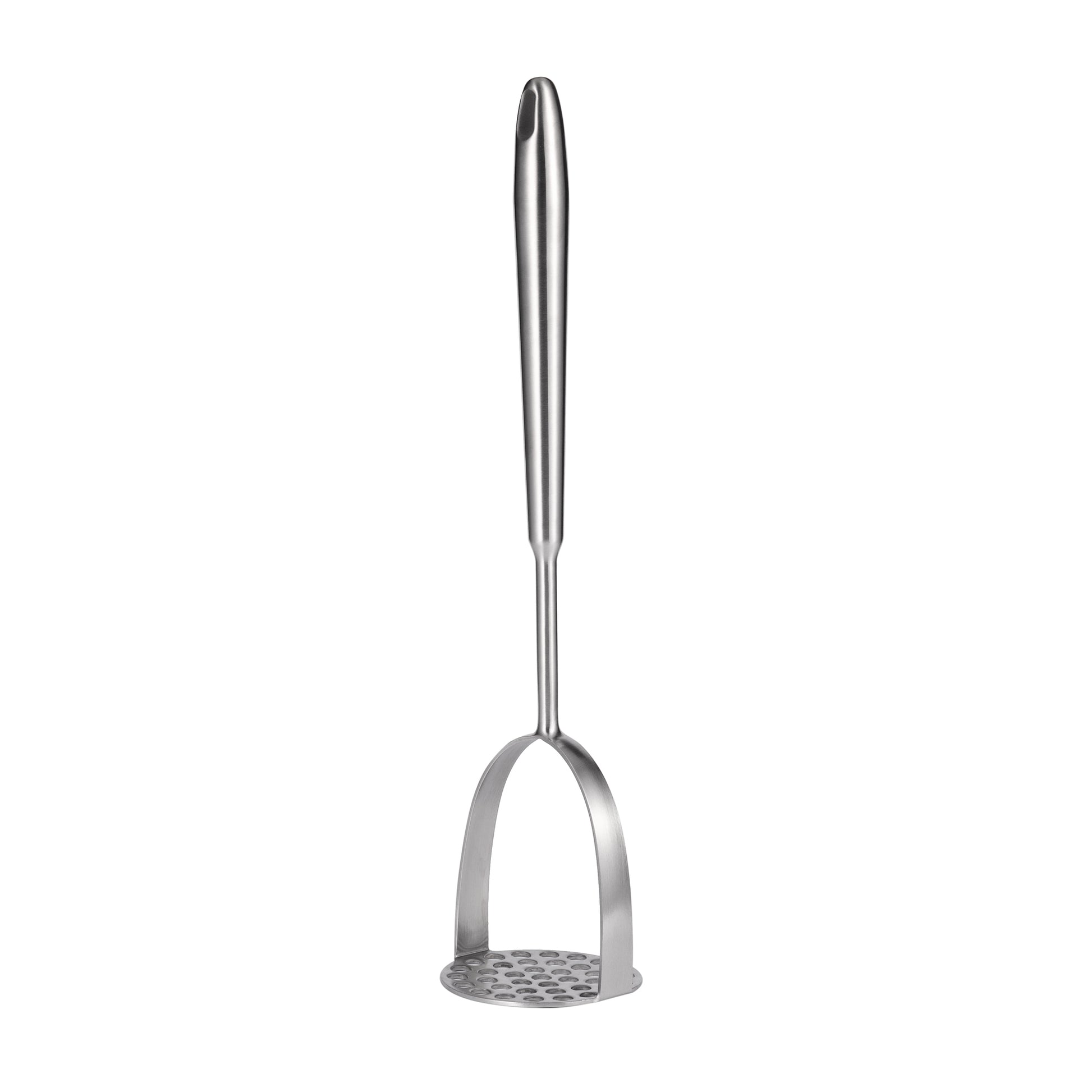 Stainless Steel Potato Masher 13.8 inch displayed upright with long handle