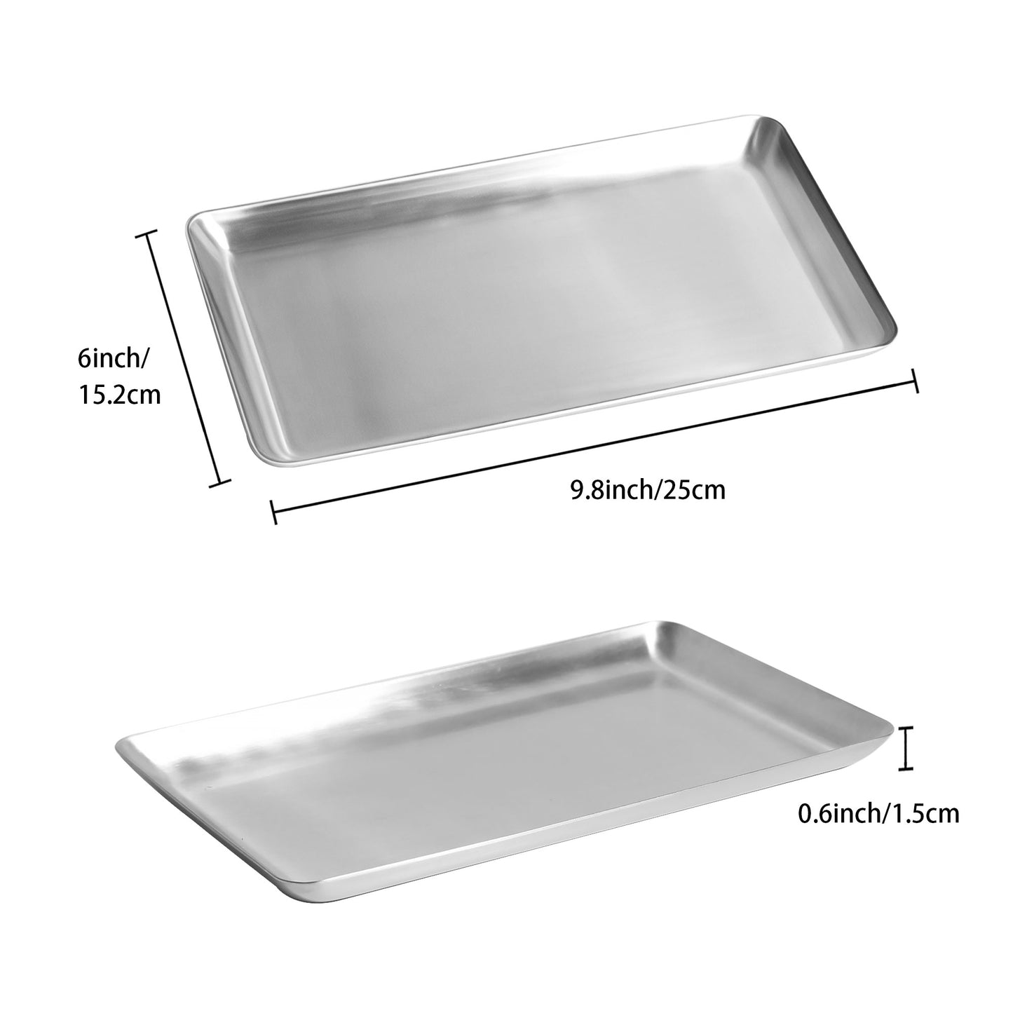 Rectangular Silver Tray – 9.8 x 6 Inch Stainless Steel Organizer Multipurpose Tray for Serving, Jewelry, and Cosmetics