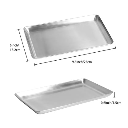 Rectangular Silver Tray – 9.8 x 6 Inch Stainless Steel Organizer Multipurpose Tray for Serving, Jewelry, and Cosmetics