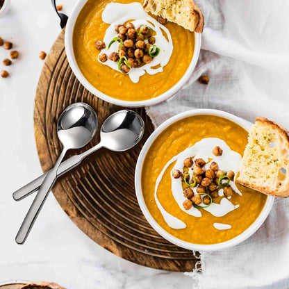 Elegant IMEEA 316 Stainless Steel soup Spoons placed on a plate for everyday dining