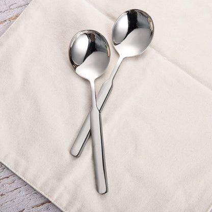 Modern IMEEA 316 Stainless Steel Round Bowl Dinner Spoons placed on table cloth