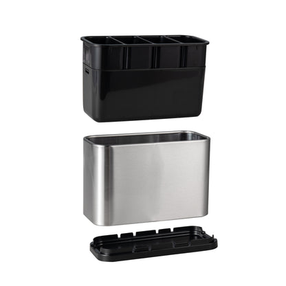 IMEEA Kitchen Utensil Holder for Countertop Flatware Organizer Utensil Crock Holder Caddy 4 Divider Drip Tray Stainless Steel, 7.1 X 3.4 X 5.1 Inch