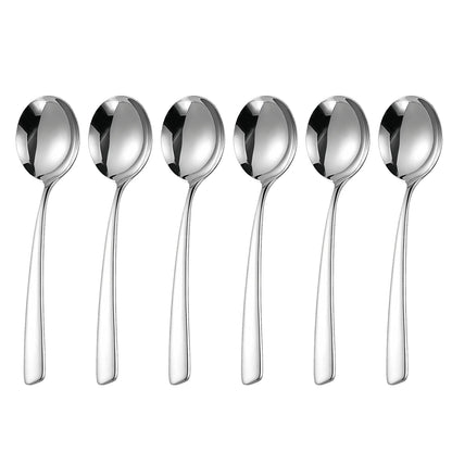 IMEEA 6.9-Inch Soup Spoons Round Cereal Spoon 18/10 Stainless Steel Bouillon Spoons for Dessert Ice Cream, Set of 6