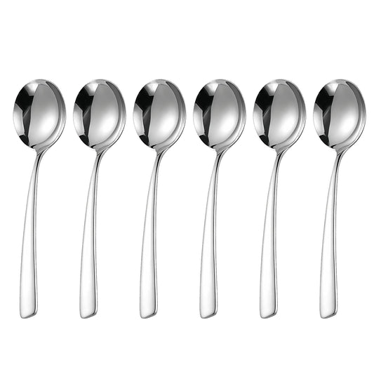 IMEEA 6.9-Inch Soup Spoons Round Cereal Spoon 18/10 Stainless Steel Bouillon Spoons for Dessert Ice Cream, Set of 6