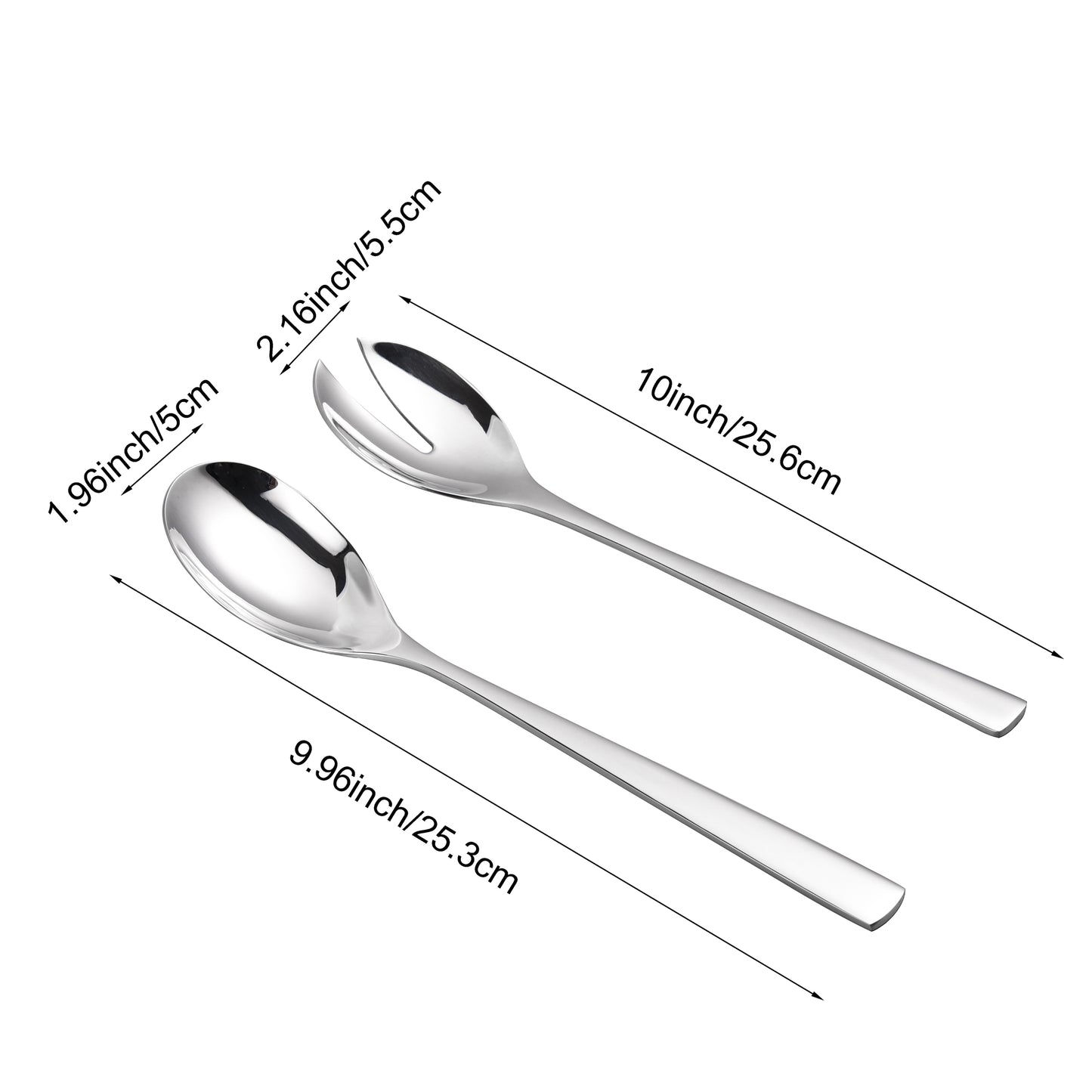 IMEEA Stainless Steel Salad Servers showing spoon and fork length measurements