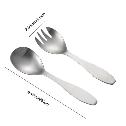 IMEEA SUS304 stainless steel salad servers set size detail showing 9.45-inch length and 2.56-inch width