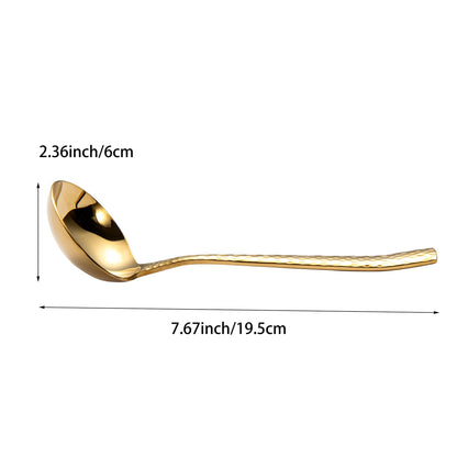 IMEEA gold stainless steel sauce ladle size detail showing 7.67-inch total length and 2.36-inch bowl height