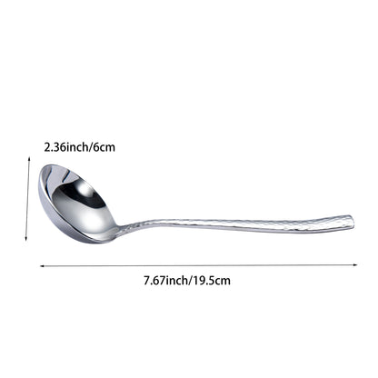 IMEEA stainless steel sauce ladle size detail showing 7.67-inch total length and 2.36-inch bowl height