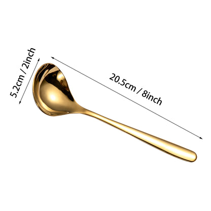 IMEEA Gold Stainless Steel Gravy Ladle size diagram showing 8 inch length and 2 inch spoon width