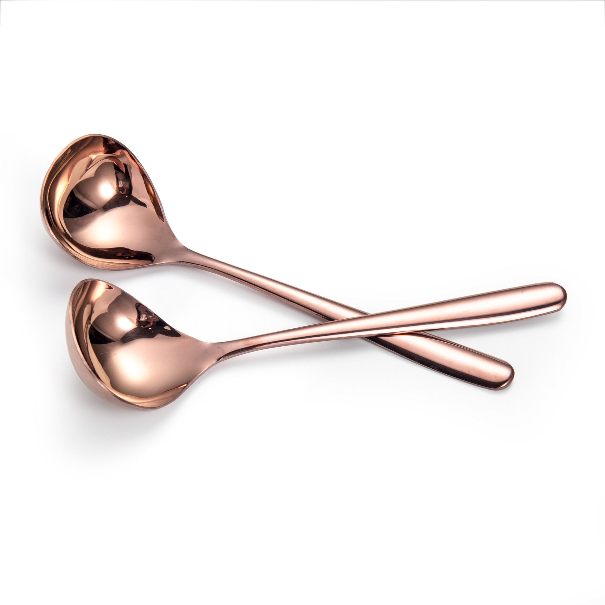 IMEEA Rose Gold Sauce Ladle Set displayed together with long handles and a coordinated metallic finish