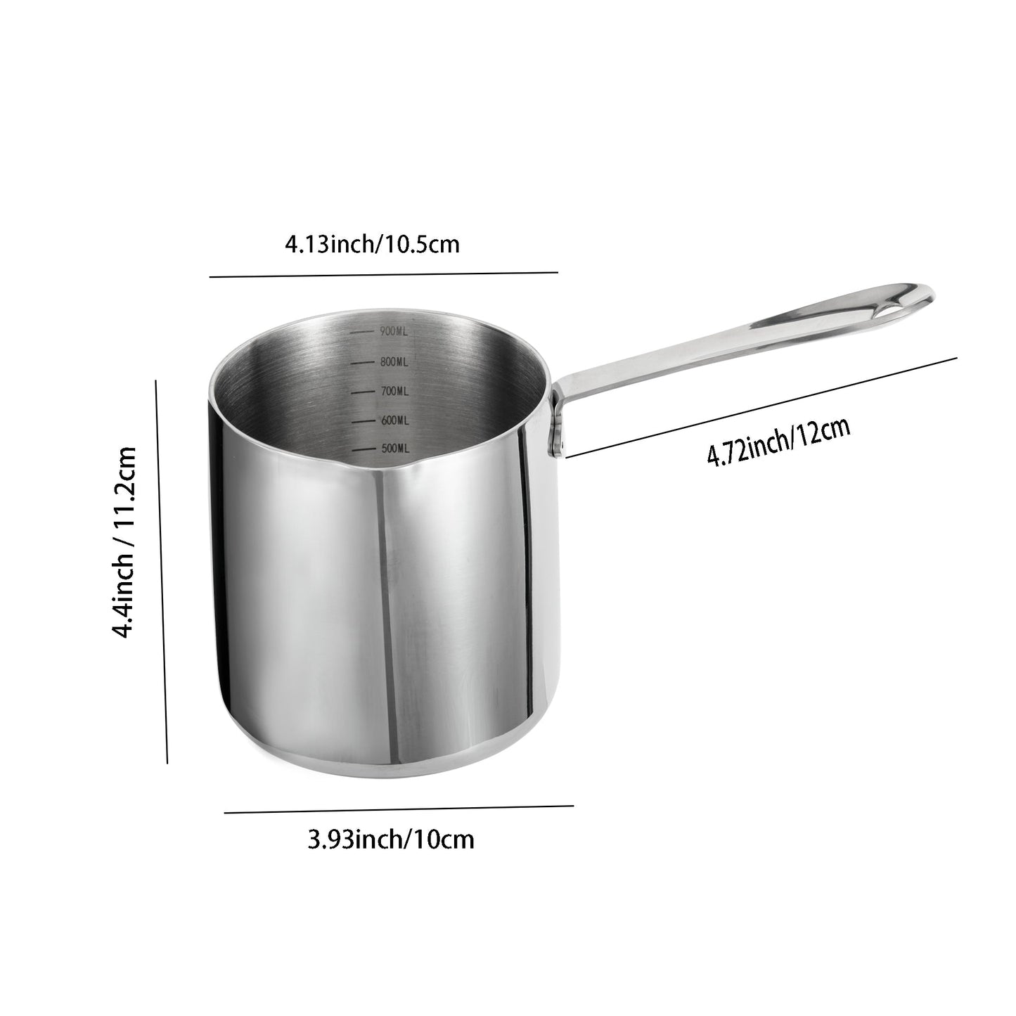 IMEEA 18/10 Stainless Steel Saucepan size diagram showing product dimensions and measurements