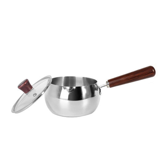 IMEEA 1-Quart 304 Stainless Steel Saucepan with Glass Lid and Wooden Handle