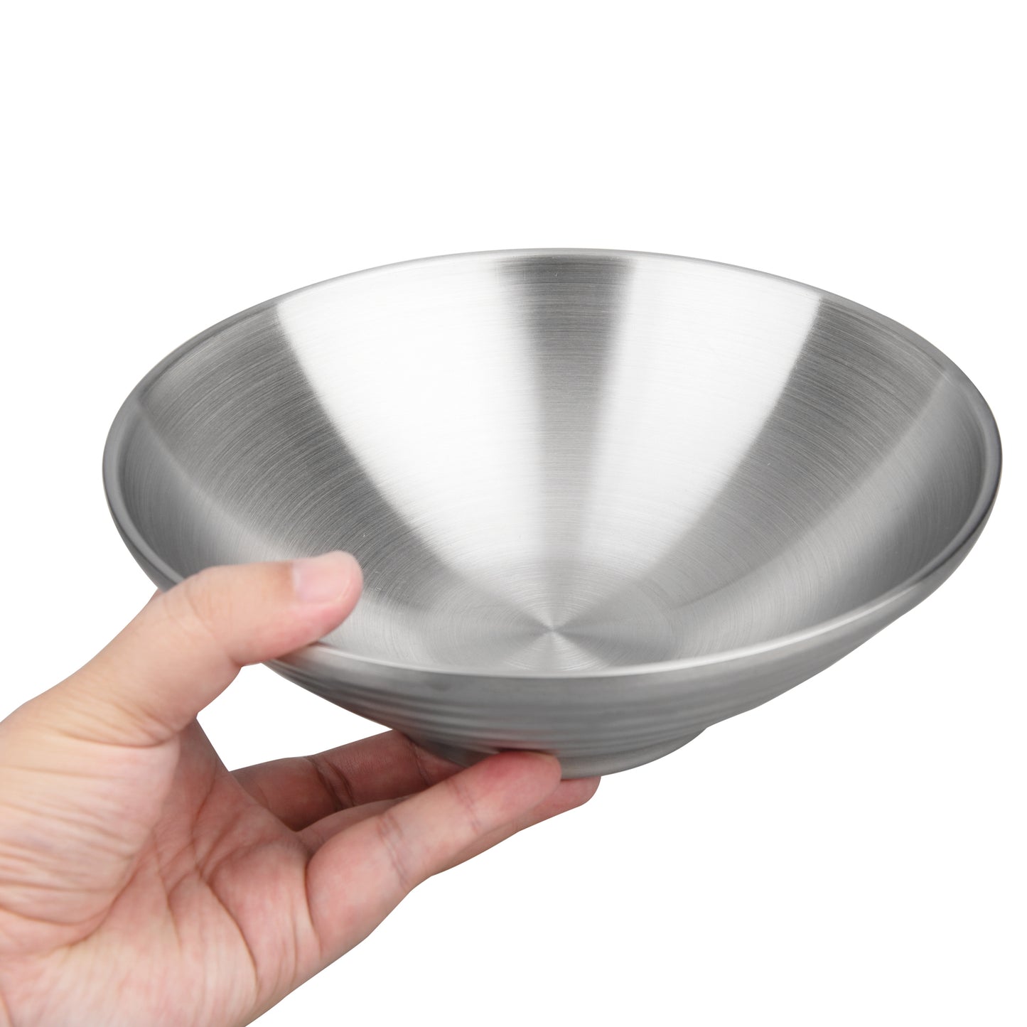 Large SUS304 Stainless Steel Serving Bowl held in hand for product view